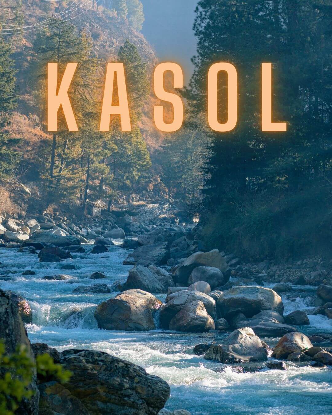 The Parvati River rushing over boulders near Kasol, Himachal Pradesh